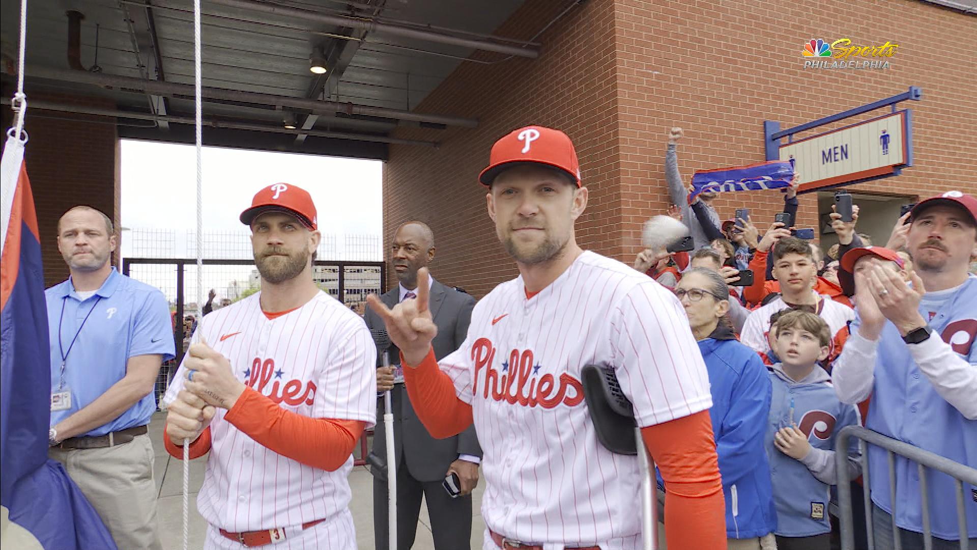 WATCH: Bryce Harper, Rhys Hoskins raise the Phillies' 2022 NL championship  banner