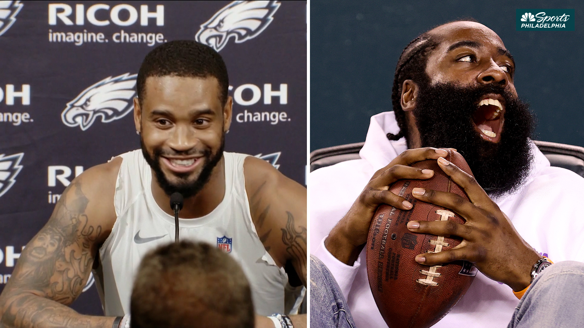 Eagles' Darius Slay gives ball to James Harden while stopping Vikings