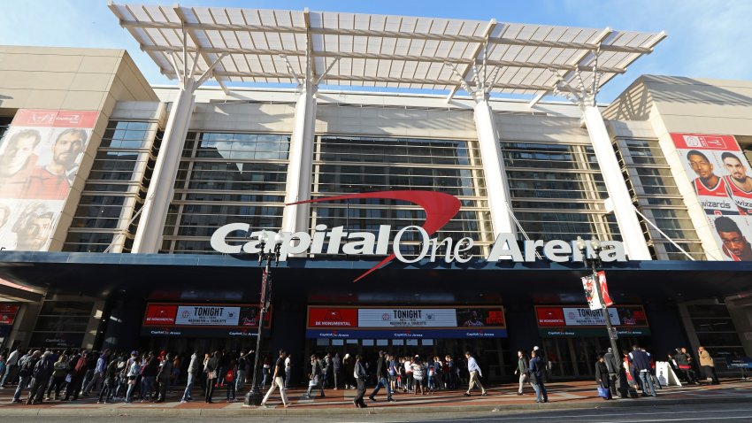 WASHINGTON, DC –  MARCH 15: An exterior shot of Capital One Arena before the Charlotte Hornets game against the Washington Wizards on March 15, 2019 in Washington, DC. NOTE TO USER: User expressly acknowledges and agrees that, by downloading and or using this Photograph, user is consenting to the terms and conditions of the Getty Images License Agreement. Mandatory Copyright Notice: Copyright 2019 NBAE (Photo by Stephen Gosling/NBAE via Getty Images)