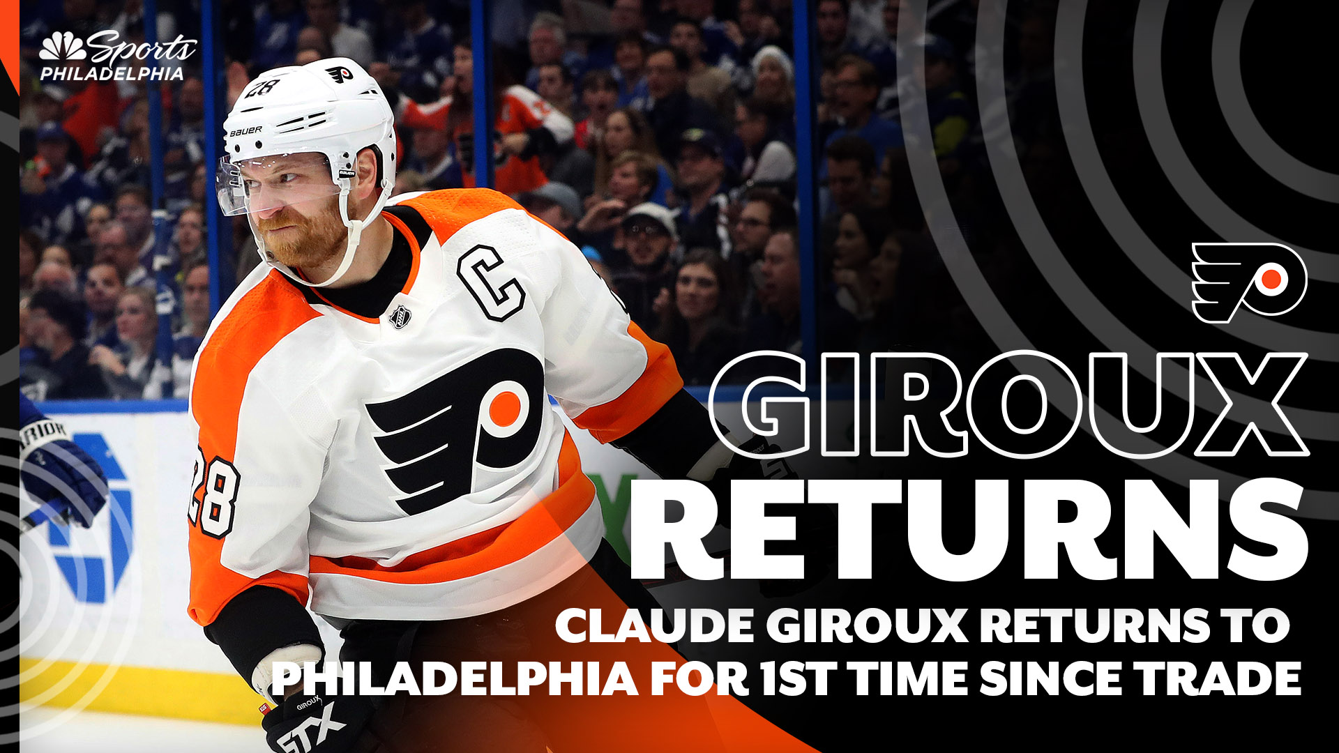 Philadelphia Flyers Claude Giroux is put into the boards by the