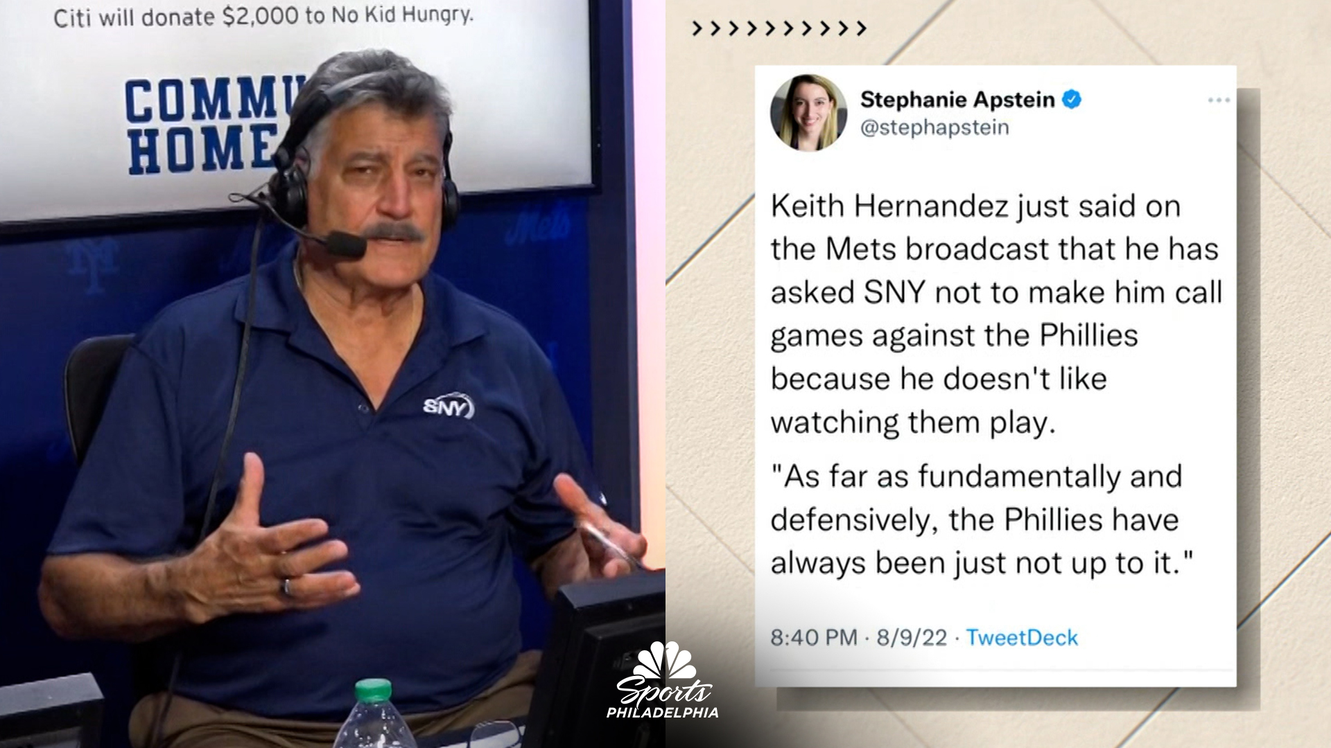 SNY's Keith Hernandez cracks joke about his sex life during Mets-Phillies