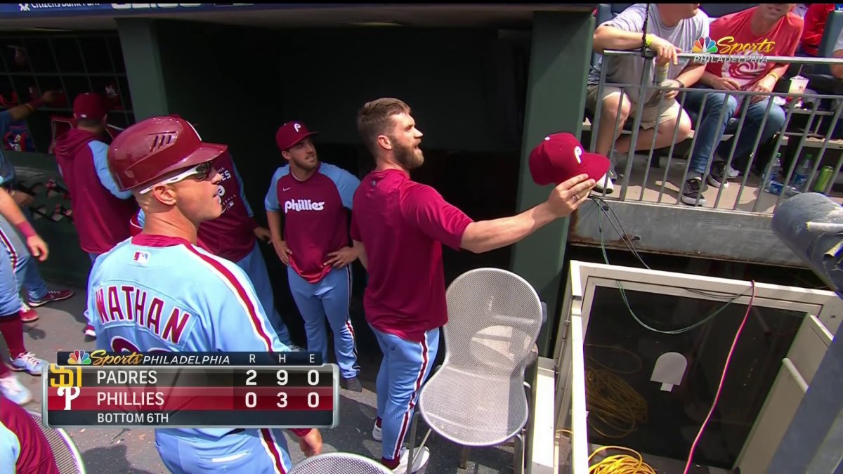 Bryce Harper wants your hat': The Phillies star swapped caps with a fan  during the game