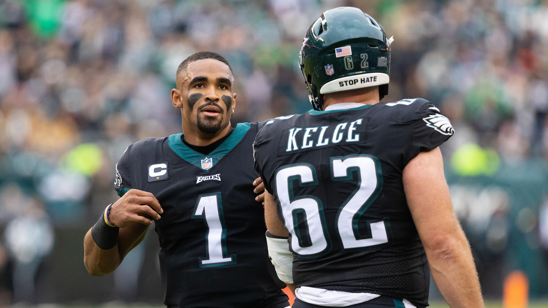 Eagles Name Jalen Hurts Eight Others Captains For 2023 Season NBC   Hurts Kelce USATSI 17227185 