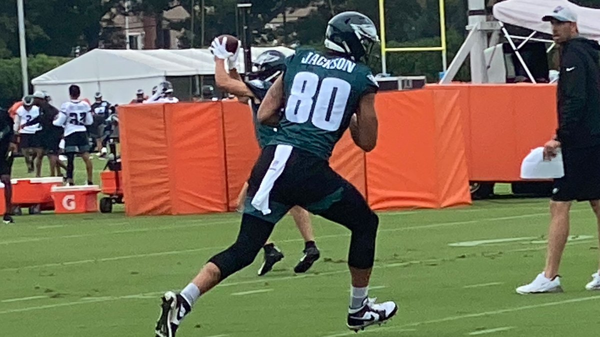 Philadelphia Eagles tight end Tyree Jackson (80) runs against the