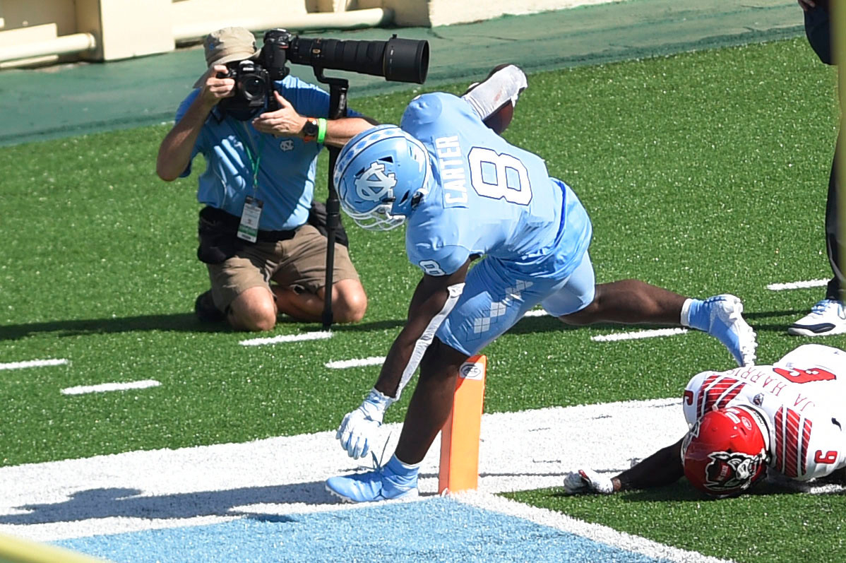 <p>Miles Sanders' talent is undeniable, but he's missed 10 games in his first two seasons and regressed as a pass-catcher in 2020. Nick Sirianni's offenses in Indianapolis relied heavily on running backs in the passing game and Michael Carter could seamlessly contribute from Day 1 in that regard.</p>
<p>Carter combined for 50 catches and 2,669 total yards from scrimmage as a junior and senior for the Tar Heels. He also provides value as a kick returner, a spot the Birds desperately need some juice.</p>