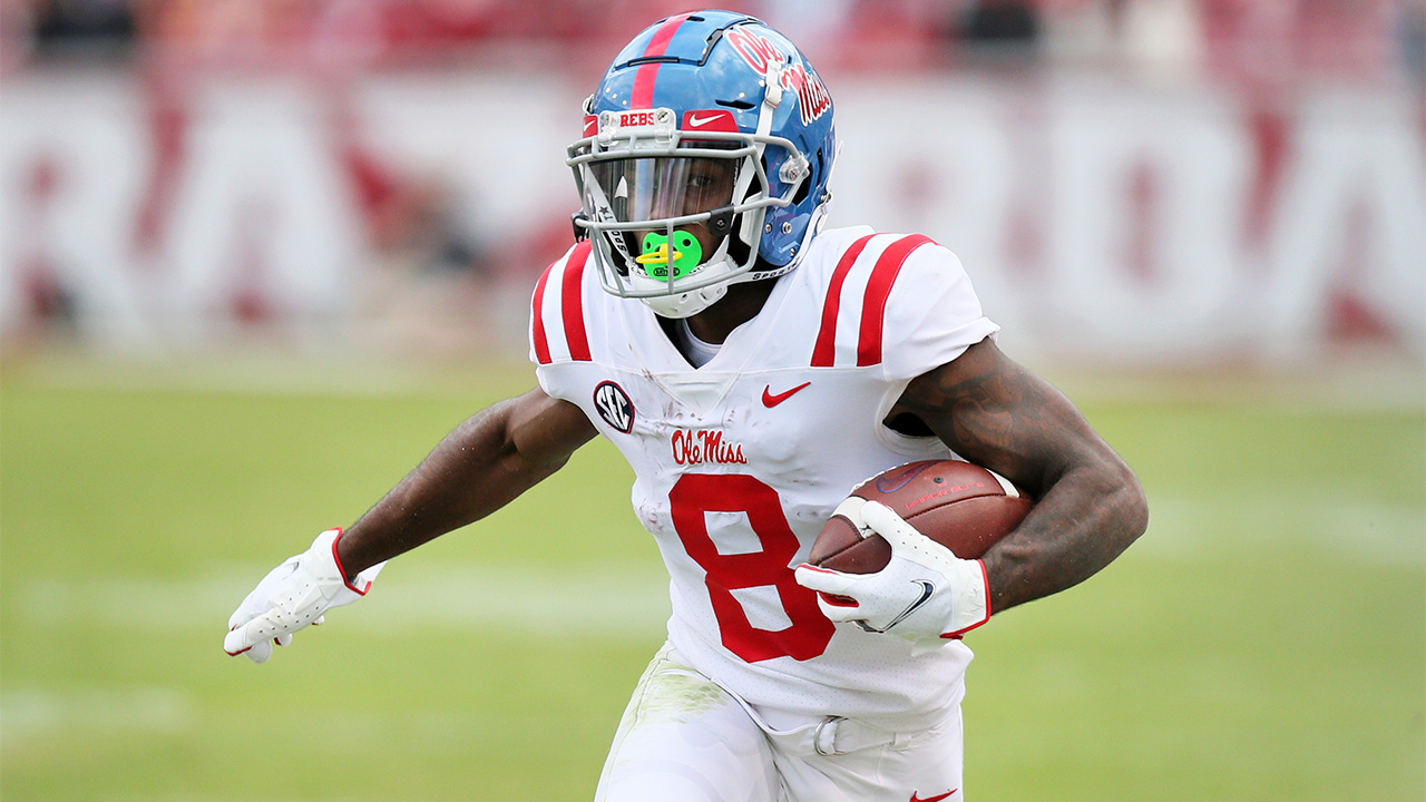 <p>Yes, Moore is undersized at 5-9 1/2 and 178 pounds but he has elite speed and plays bigger than his stature. He ran a 4.35 at Mississippi’s pro day and tested well in other areas too. In 2020, Moore had 86 catches for 1,193 yards and 8 touchdowns in just eight games. He can play inside and outside and also has return ability. He’s the type of explosive receiver the Eagles have been wanting.</p>

