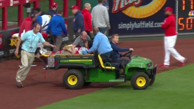 Phillies fan falls in to Red Sox bullpen, carted out by medical personnel  #Shorts 