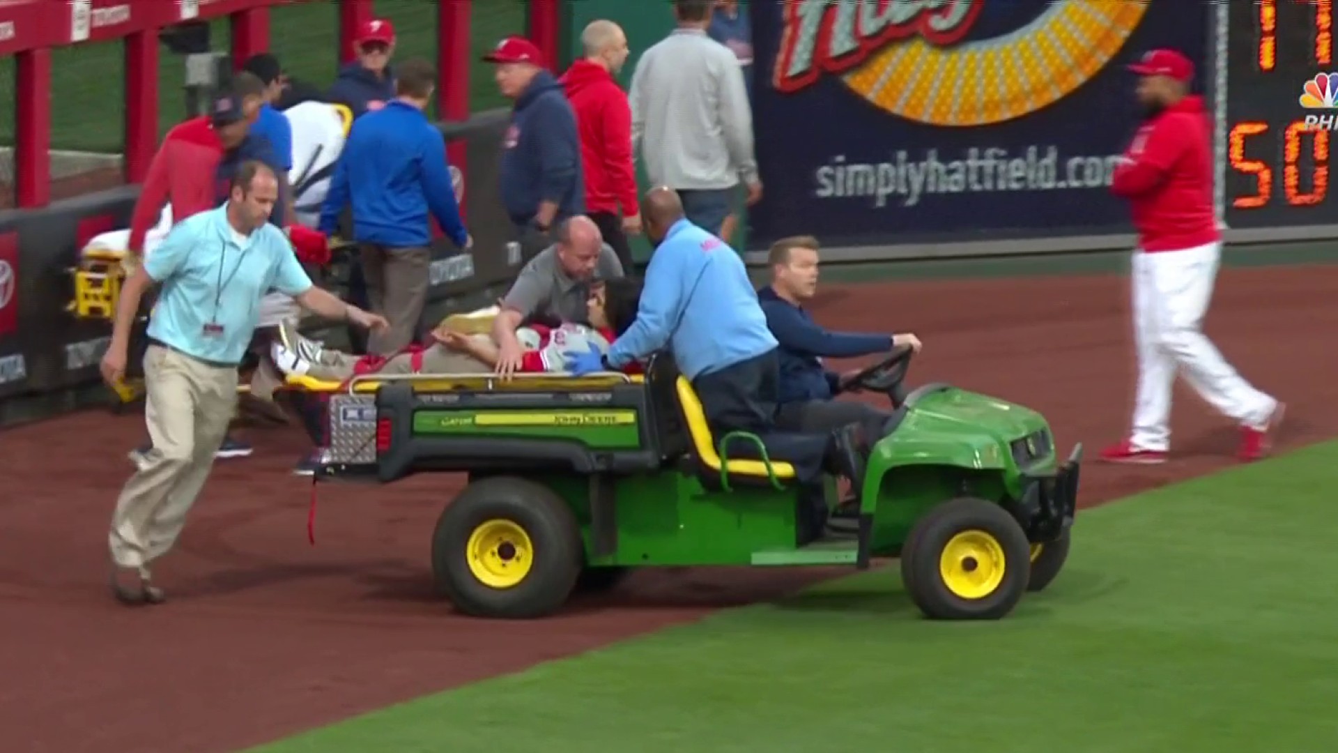 Fan falls from stands into Boston bullpen in Red Sox vs. Phillies game,  stretchered off