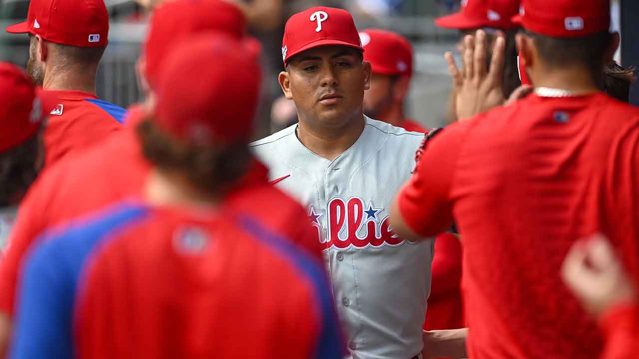 Philadelphia Phillies starting pitcher Ranger Suarez and catcher