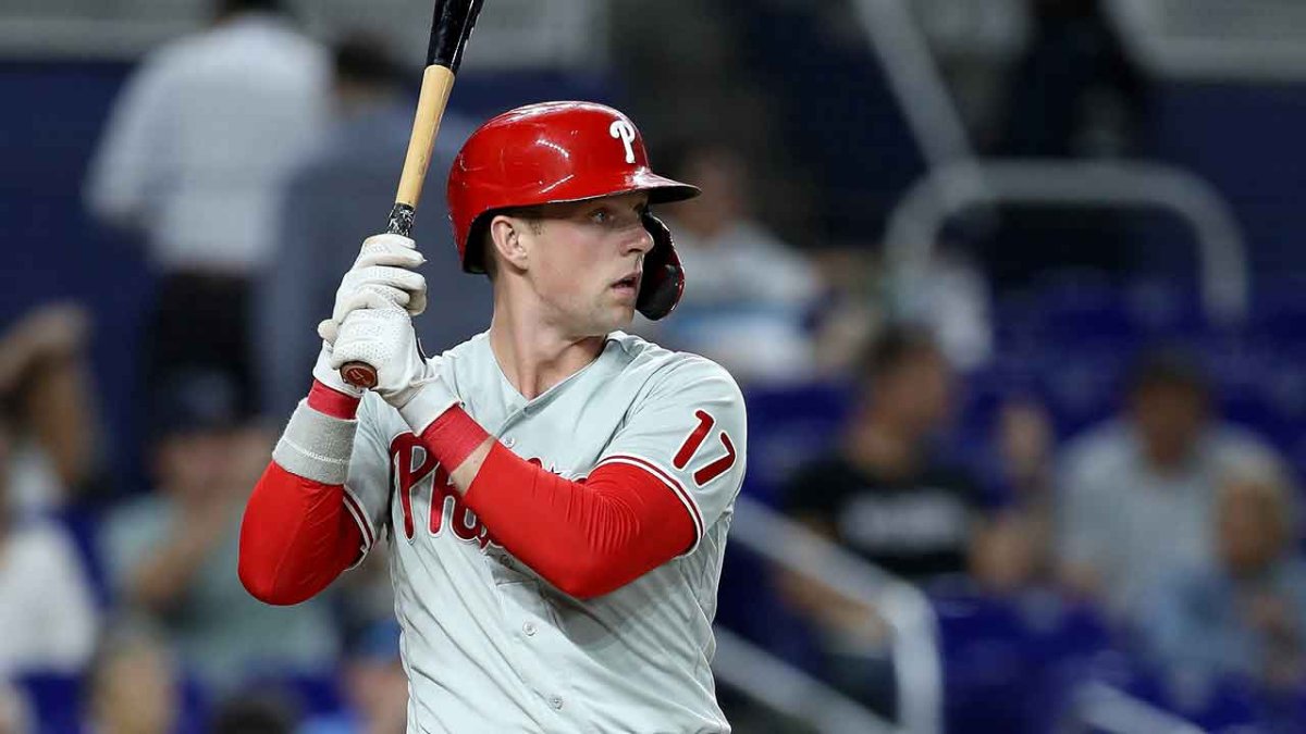 Phillies' Rhys Hoskins OK after being hit by pitch on hand, could return in  Atlanta – NBC Sports Philadelphia