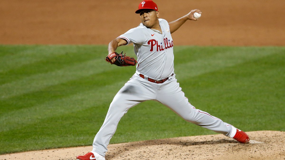 Ranger Suarez of the Philadelphia Phillies celebrates after the