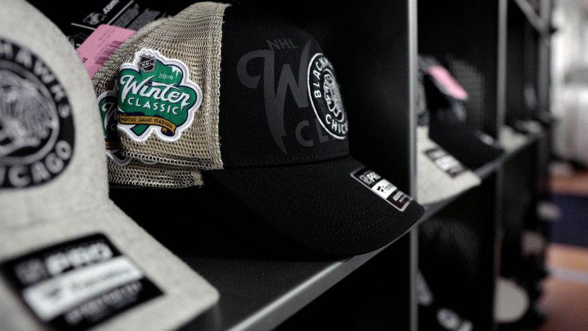 Dec 31, 2018; South Bend, IN, USA; A view of the Winter Classic logo on a Fanatics brand hat in the team store one day prior to the 2019 Winter Classic hockey game at Notre Dame Stadium. Mandatory Credit: Aaron Doster-USA TODAY Sports