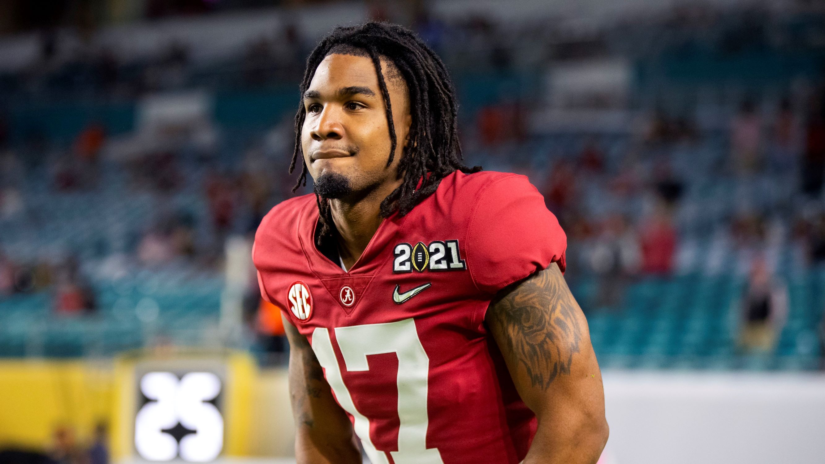 <p>While Smith got the Heisman, don’t overlook his Alabama teammate, who is also a no-doubt first-rounder. Waddle played in just six games in 2020 because of an ankle injury but still managed to catch 28 passes for 591 yards and 4 touchdowns. He’s another former teammate of Jalen Hurts. Waddle is versatile too; he’s played outside and in the slot.</p>