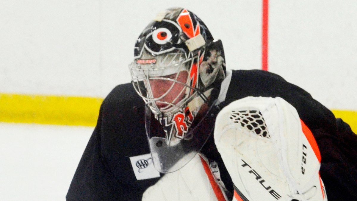 See Carter Hart's AC/DC mask in goalie's return to the ice – NBC