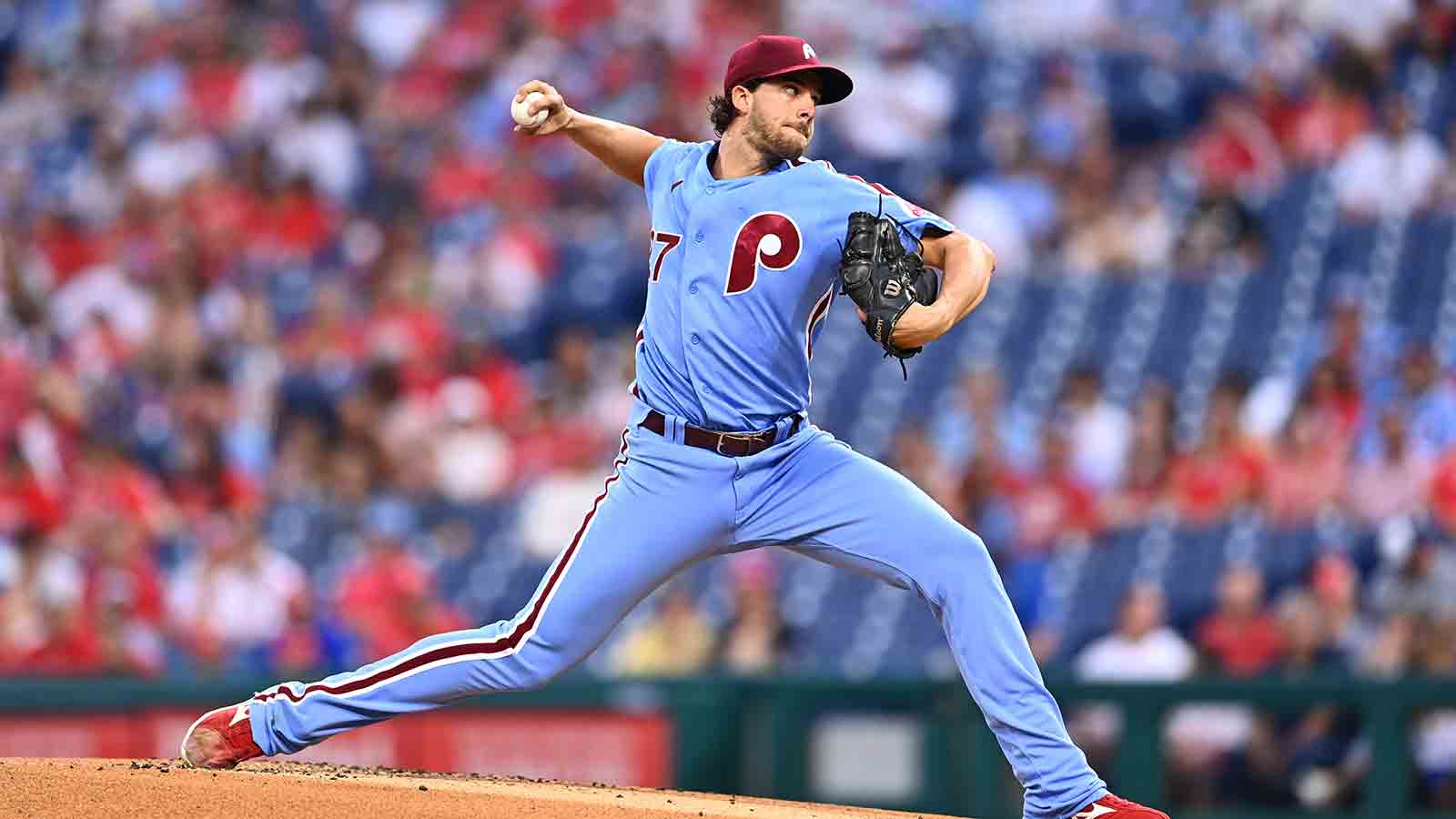 Download Aaron Nola Blue Phillies Jersey Wallpaper