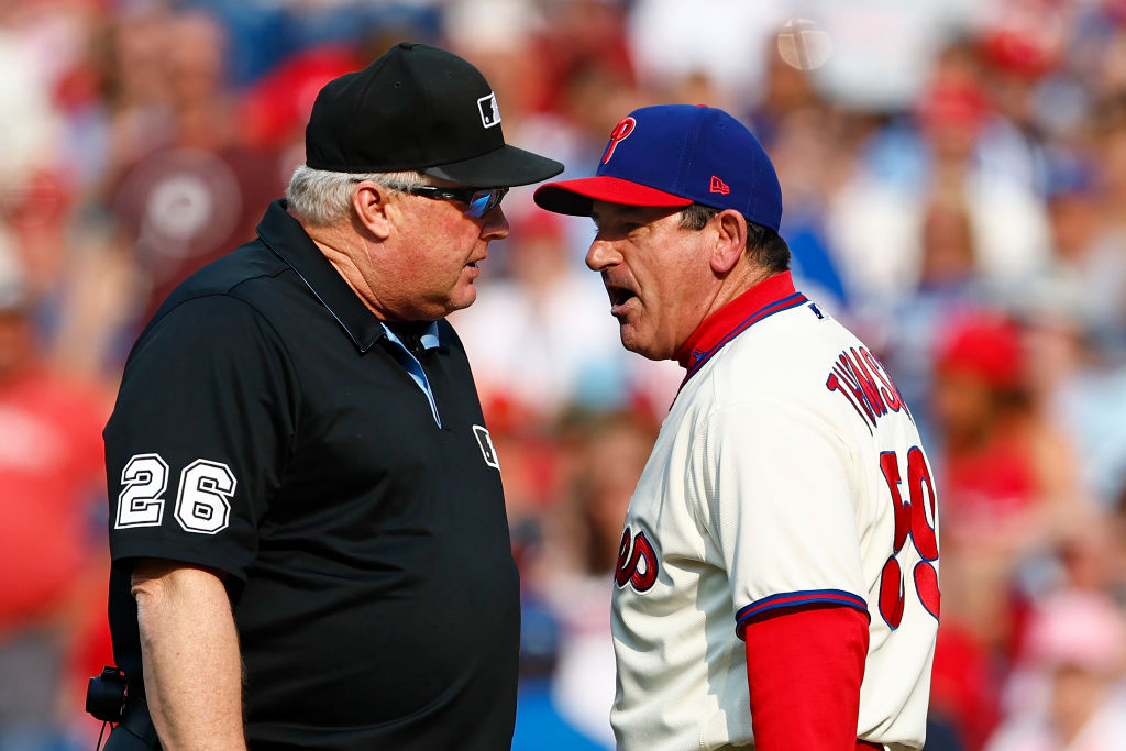 Unusual ejection for Rob Thomson after umpires take issue with