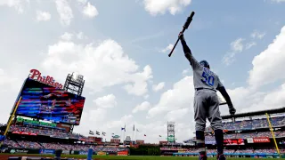 Mookie Betts swings bat at CBP in Philly.