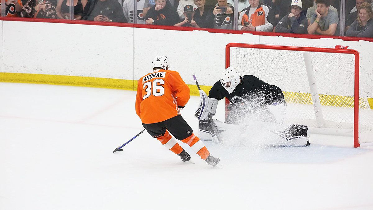 The interior of the Philadelphia Flyers locker room is shown prior