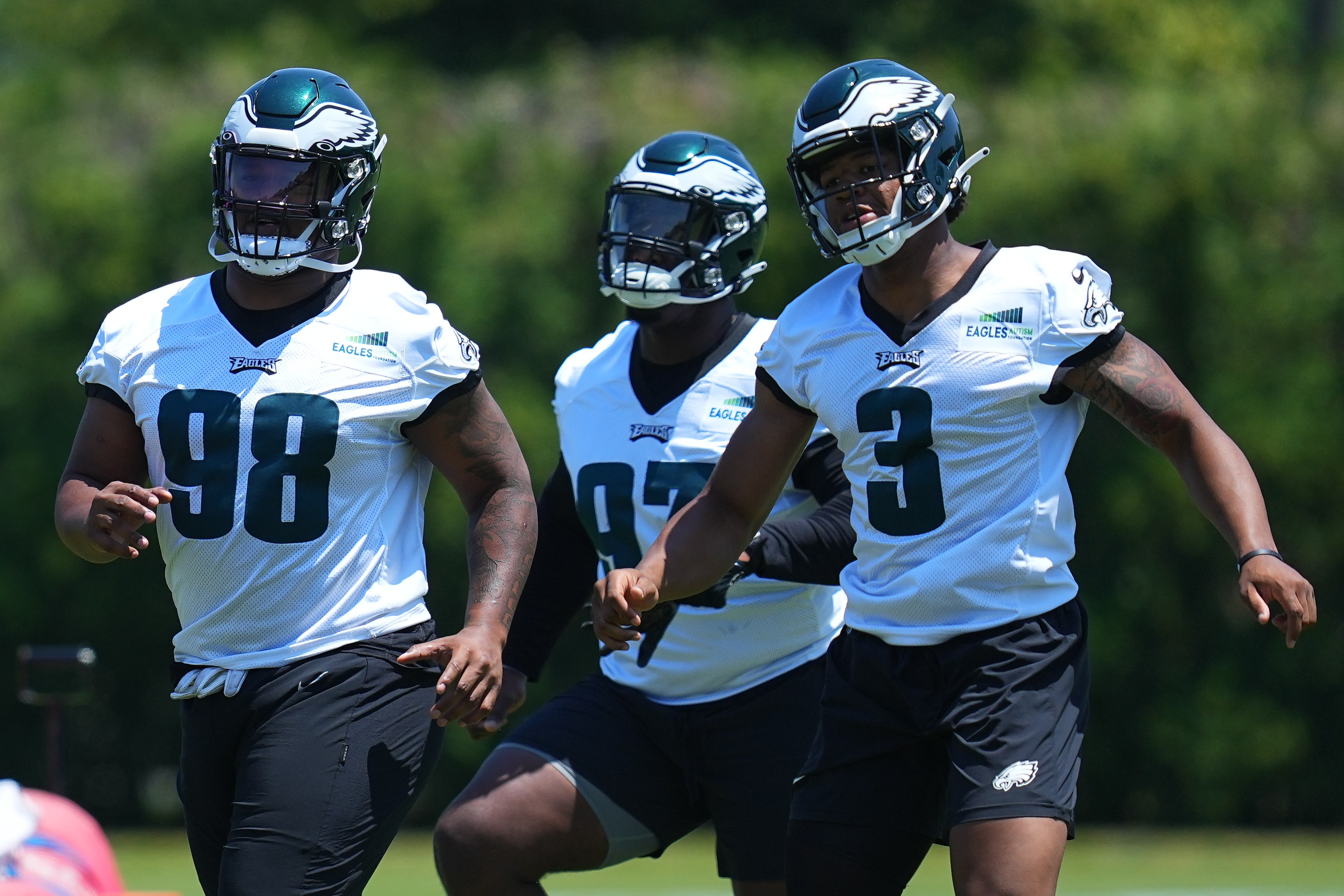 Eagles training camp 2023 players and their puppies sticking