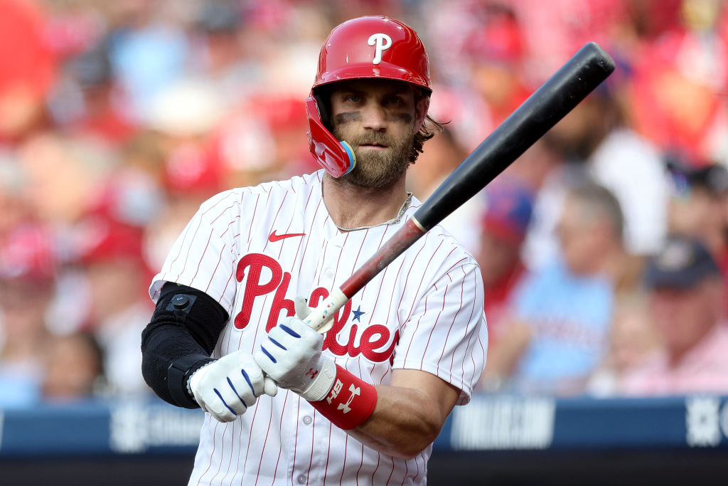 Bryce Harper of the Philadelphia Phillies at bat during a game News  Photo - Getty Images