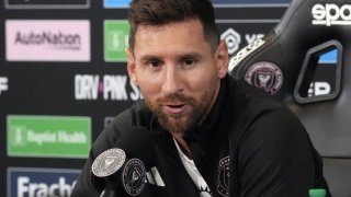 Inter Miami's Lionel Messi answers a question during a soccer news conference, Thursday, Aug. 17, 2023, in Fort Lauderdale, Fla.