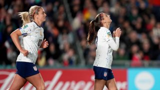 Alex Morgan #13 of the United States reacts during the second half of the FIFA Women’s World Cup Australia & New Zealand 2023 Group E match between Portugal and USA at Eden Park on August 01, 2023 in Auckland, New Zealand.