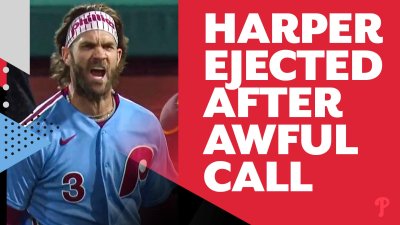 Bryce Harper ejected after AWFUL call from third base umpire, Angel  Hernandez – NBC Sports Philadelphia