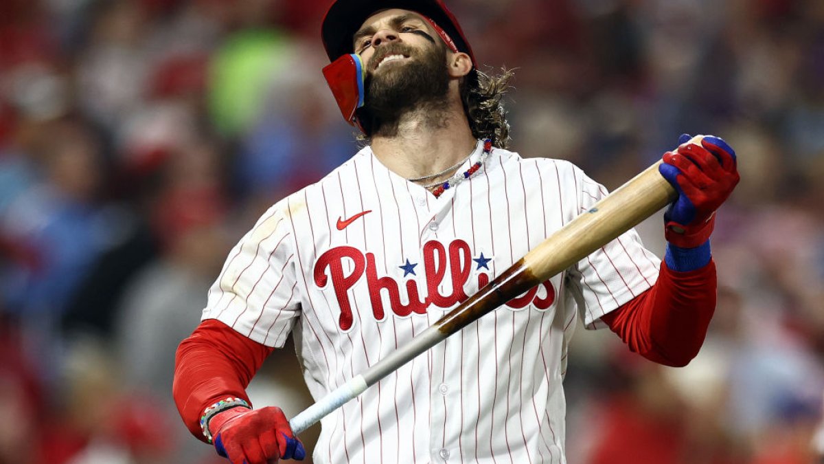 Cristian Pache of the Philadelphia Phillies doubles in a run in the News  Photo - Getty Images