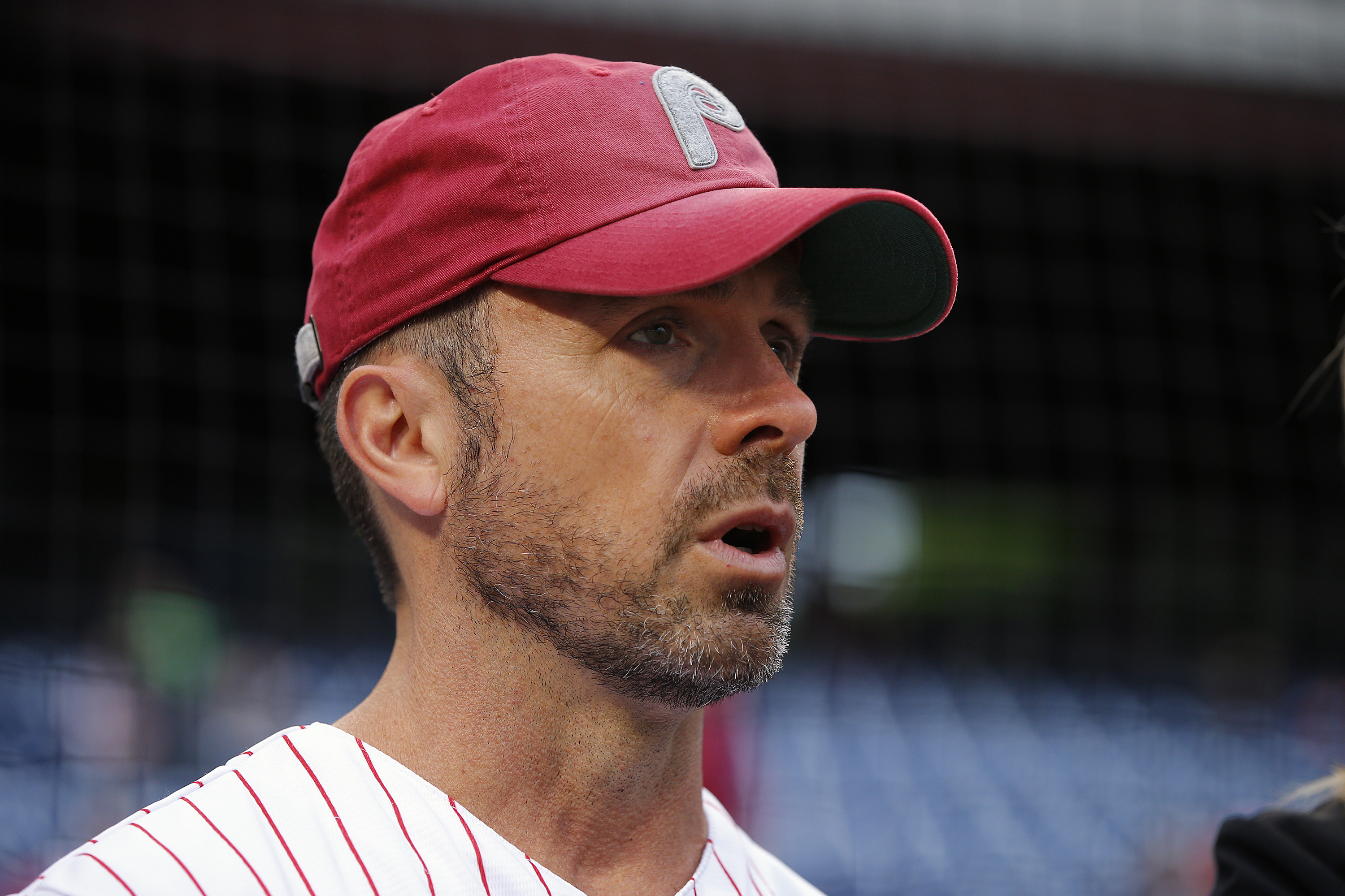 Canadian soap actor William deVry threw out the first pitch before a 2017 Phillies game.