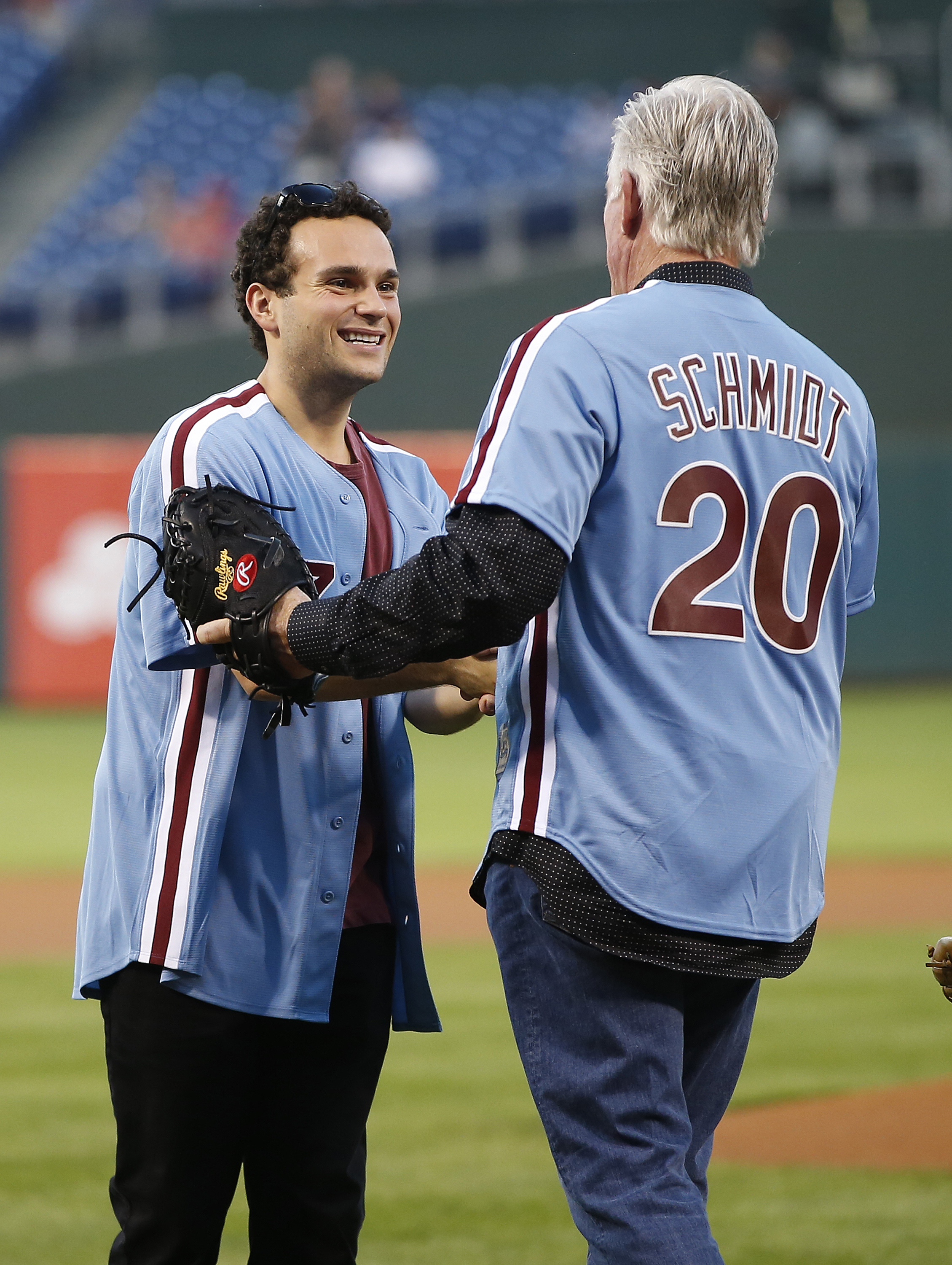 Troy Gentile -- who starred in another Philly-based show, “The Goldbergs” -- seemed thrill to shake Hall of Famer Mike Schmidt's hands.