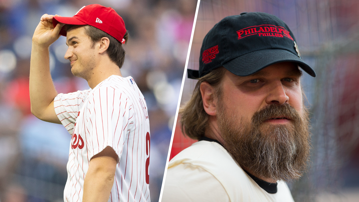 "Stranger Things" have happened than actors Joe Keery and David Harbour throwing out first pitches in Phillies gear.