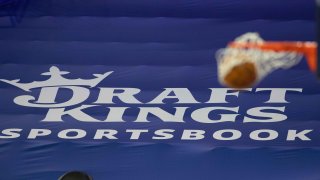 A general view of the DraftKings Sportsbook advertisement during the game between the Miami Heat and Philadelphia 76ers at the Wells Fargo Center on Jan. 12, 2021, in Philadelphia.