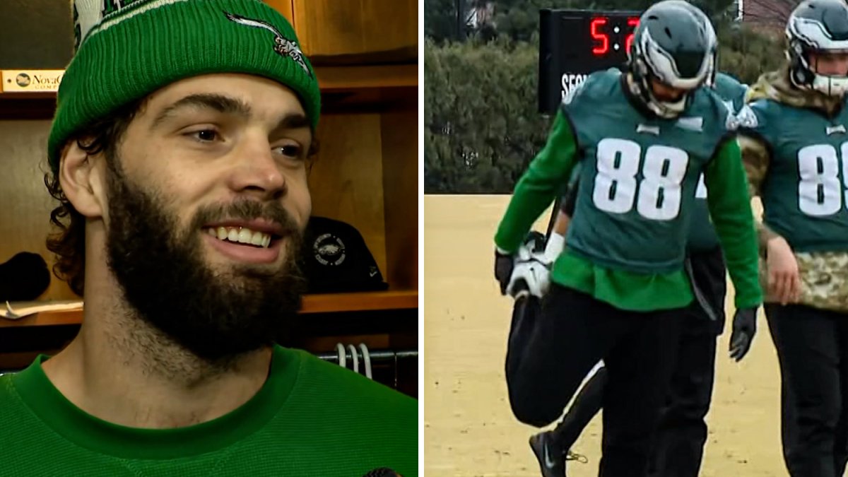 Goedert happy to be back at practice as he continues to rehab broken