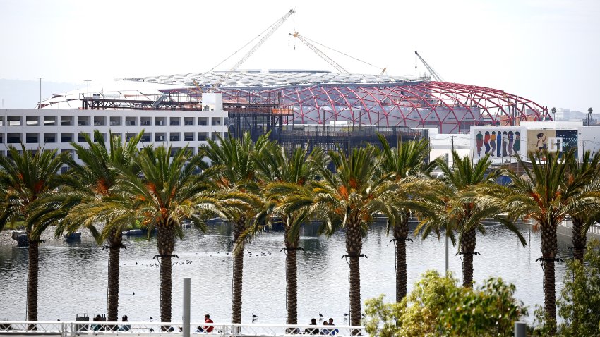 The future indoor arena for the Los Angeles Clippers The Intuit Dome under construction on September 10, 2023 in Inglewood.