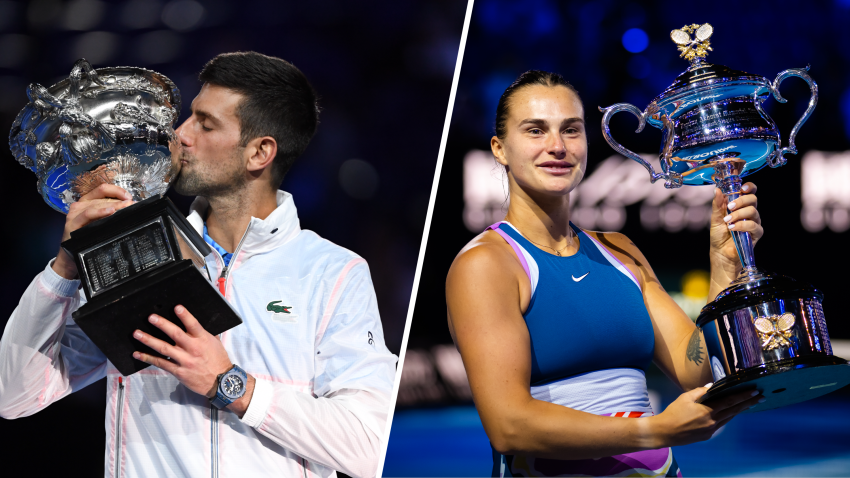 Novak Djokovic (left), Aryna Sabalenka (right)