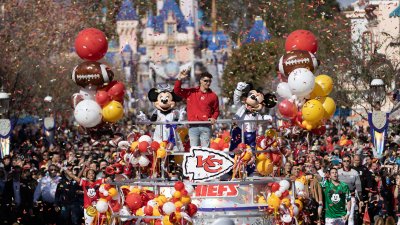 Patrick Mahomes celebrates Super Bowl victory at Disneyland