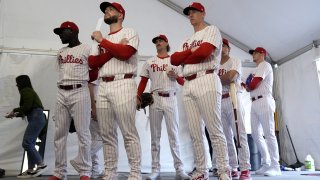 Phillies players at spring training picture day