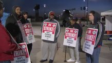 Aramark workers gathered pre-dawn to strike at the Wells Fargo Center in South Philadelphia on Tuesday, April 9.