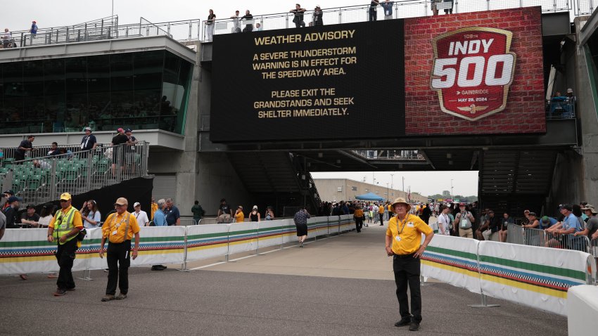 A weather warning is given to fans at the Indy 500