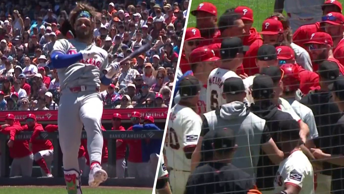 Bryce Harper’s reactie na de wedstrijd nadat hij twee keer werd geraakt voordat de banken leeg waren – NBC Sports Philadelphia Bryce Harper’s reactie na de wedstrijd nadat hij twee keer werd geraakt voordat de banken leeg waren – NBC Sports Philadelphia