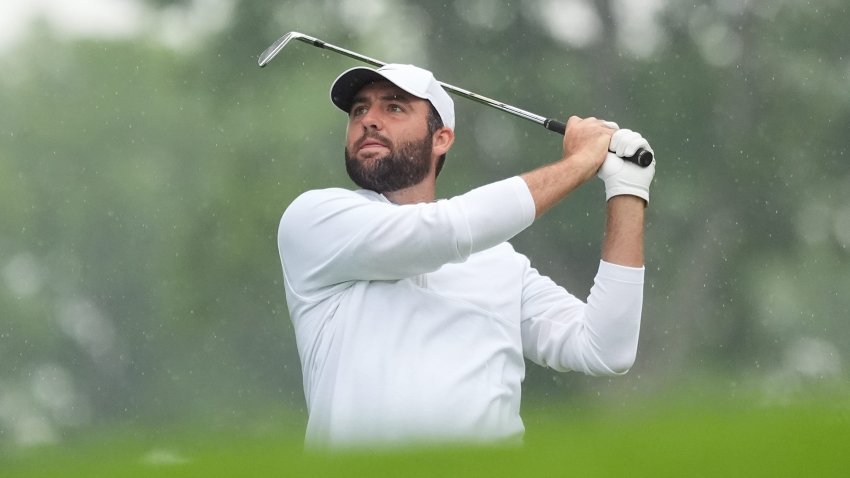 Scottie Scheffler hits his ball on the 12th fairway during the second day of the PGA Championship at Valhalla Golf Club on Friday, May 17, 2024.