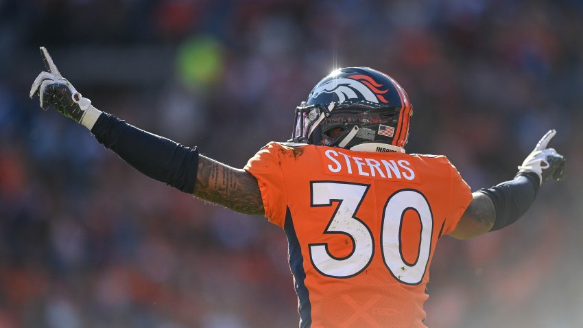 DENVER, CO – OCTOBER 3:  Caden Sterns #30 of the Denver Broncos celebrates after defending a pass against the Baltimore Ravens in the third quarter of a game at Empower Field at Mile High on October 3, 2021 in Denver, Colorado. (Photo by Dustin Bradford/Getty Images)