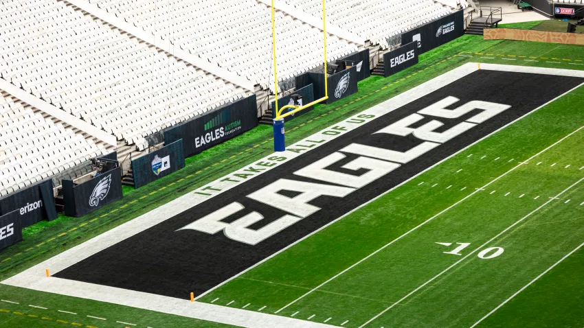 SÃO PAULO, BRAZIL – SEPTEMBER 6: A detail view of the field prior to an NFL game between the Green Bay Packers and the Philadelphia Eagles, at Arena Corinthians on September 6, 2024 in Sao Paulo, Brazil. (Photo by Brooke Sutton/Getty Images)