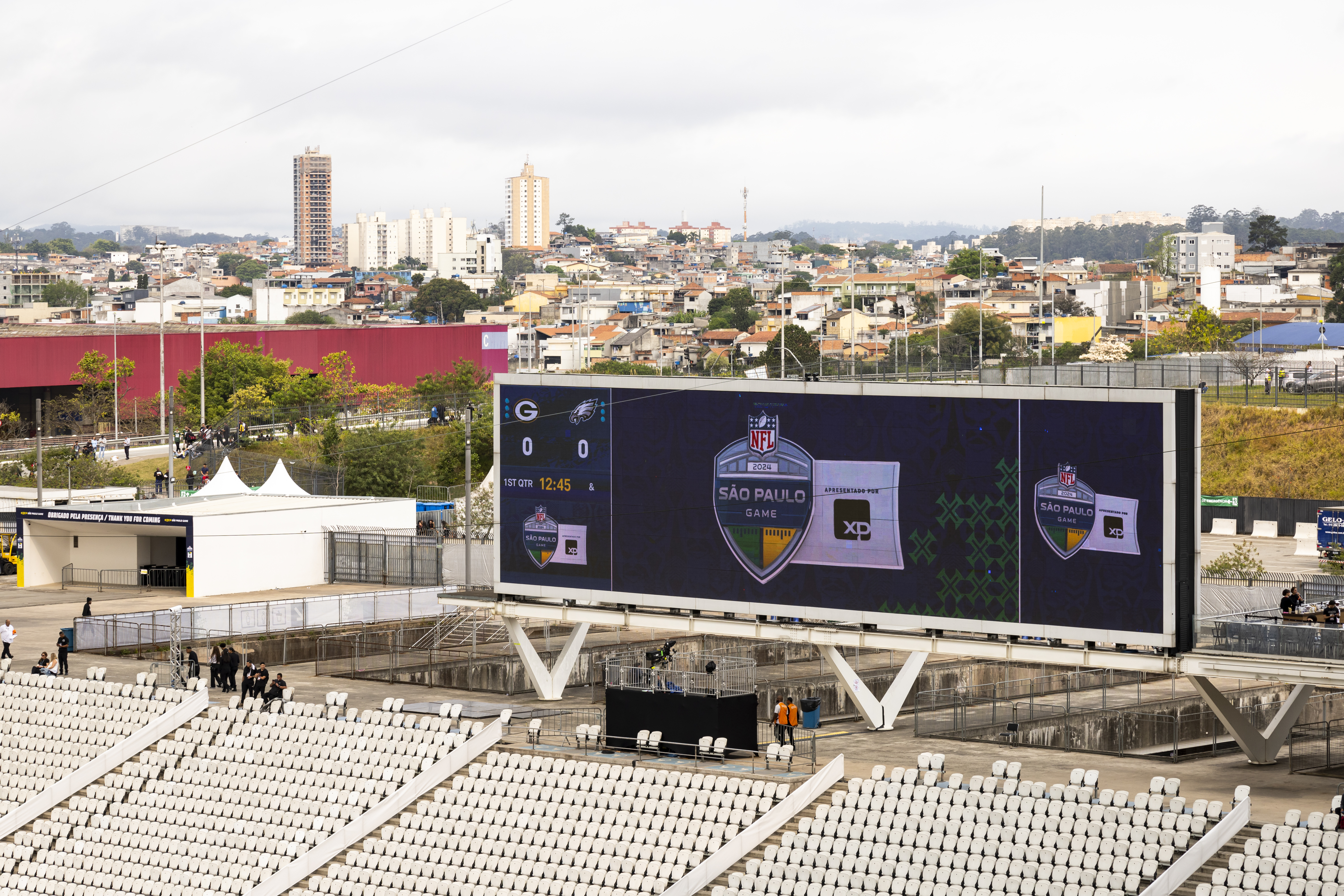 SÃO PAULO, BRAZIL – SEPTEMBER 6: A general interior view of the Arena Corinthians prior to an NFL game between the Green Bay Packers and the Philadelphia Eagles, at Arena Corinthians on September 6, 2024 in Sao Paulo, Brazil. (Photo by Brooke Sutton/Getty Images)