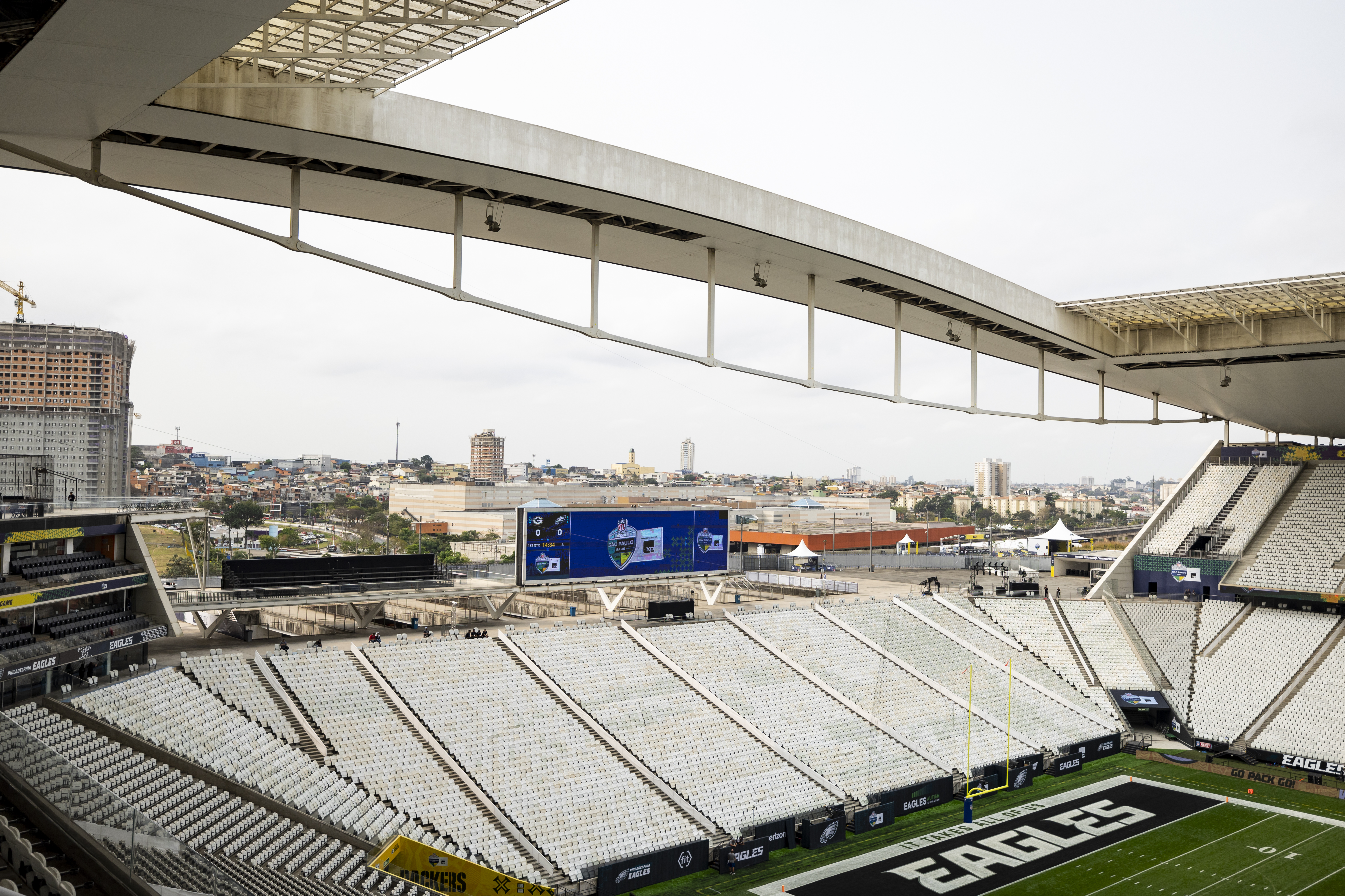 SÃO PAULO, BRAZIL – SEPTEMBER 6: A general interior view of the Arena Corinthians prior to an NFL game between the Green Bay Packers and the Philadelphia Eagles, at Arena Corinthians on September 6, 2024 in Sao Paulo, Brazil. (Photo by Brooke Sutton/Getty Images)