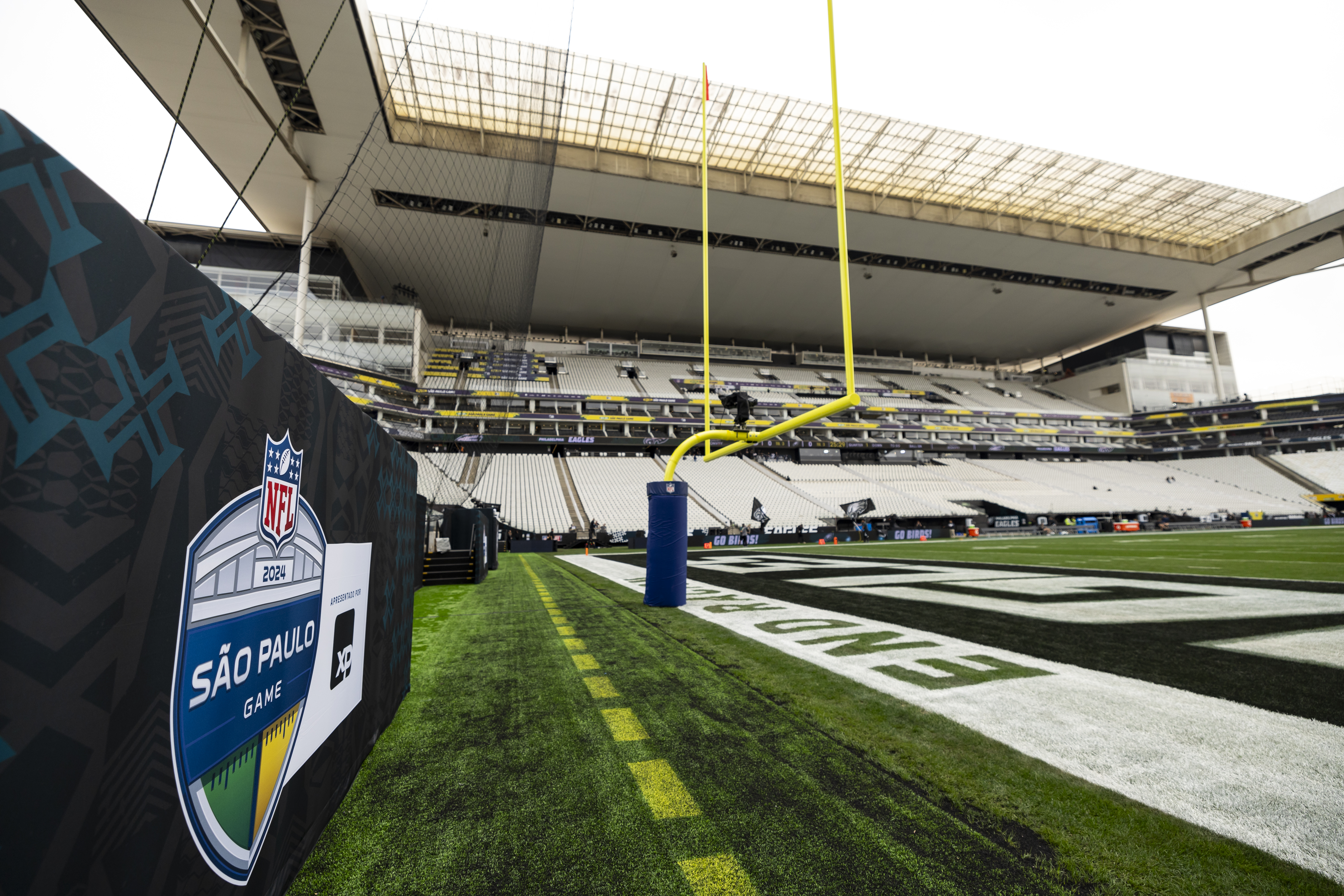 SÃO PAULO, BRAZIL – SEPTEMBER 6: A general interior view of the Arena Corinthians prior to an NFL game between the Green Bay Packers and the Philadelphia Eagles, at Arena Corinthians on September 6, 2024 in Sao Paulo, Brazil. (Photo by Brooke Sutton/Getty Images)