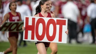 A Temple cheerleader looks on during the game between the Coastal Carolina Chanticleers and the Temple Owls on September 14th, 2024 at Lincoln Financial Field in Philadelphia.