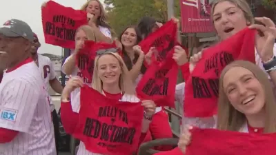 ‘Let's go Phillies!' Fans gathered to kick off the Red October bus tour in Philly