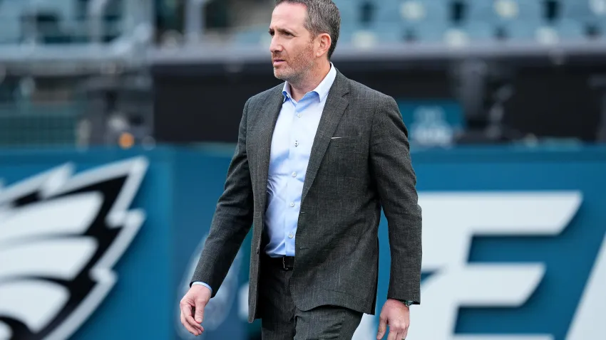 PHILADELPHIA, PENNSYLVANIA – SEPTEMBER 16: General manger Howie Roseman of the Philadelphia Eagles looks on prior to the game at Lincoln Financial Field against the Atlanta Falcons on September 16, 2024 in Philadelphia, Pennsylvania. (Photo by Mitchell Leff/Getty Images)