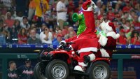 The Phillie Phanatic dressed as Santa Claus.